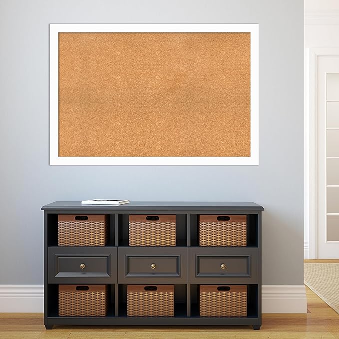 Amanti Art Natural Cork Board for Wall, 33x49 Vision Board with White Frame, Oversize Corkboard Office Decor for Home Organization, Casual Corkboard Pinboard to Display Items for Home Organization in