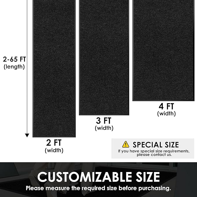3′ x 36′ Front Door Mat Indoor Outdoor Entrance, Commercial Floor Mat Heavy Duty Dirt Trapper Entryway Doormat, Custom Size Non Slip Rubber Backing Welcome mat, Door Mat for High Traffic Area