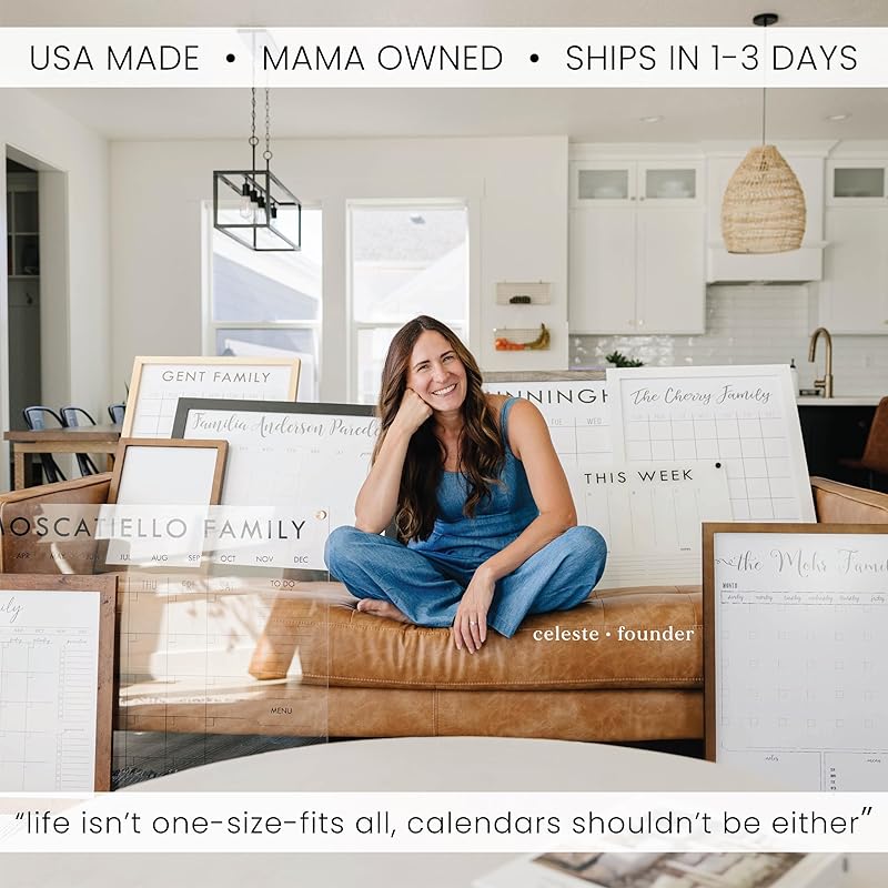 Personalized Clear Acrylic Calendar for Wall, Calendar Whiteboard for Wall, Dry Erase Wall Calendar, Wall Calendar Organizer System for Home (Cursive, Blush, 47.5"W x 36"H)