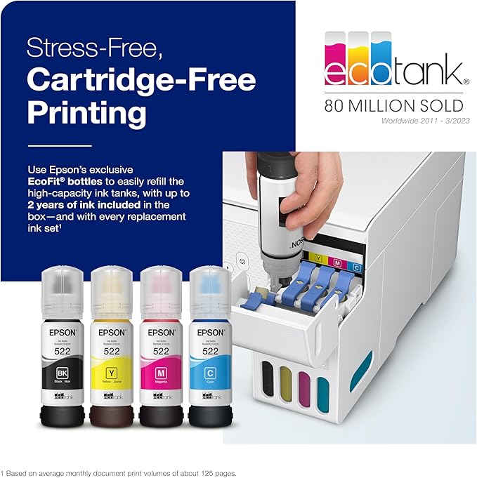 Epson EcoTank ET-2800 Wireless Color All-in-One Cartridge-Free Supertank Printer & EcoTank Photo ET-8500 Wireless Color All-in-One Supertank Printer