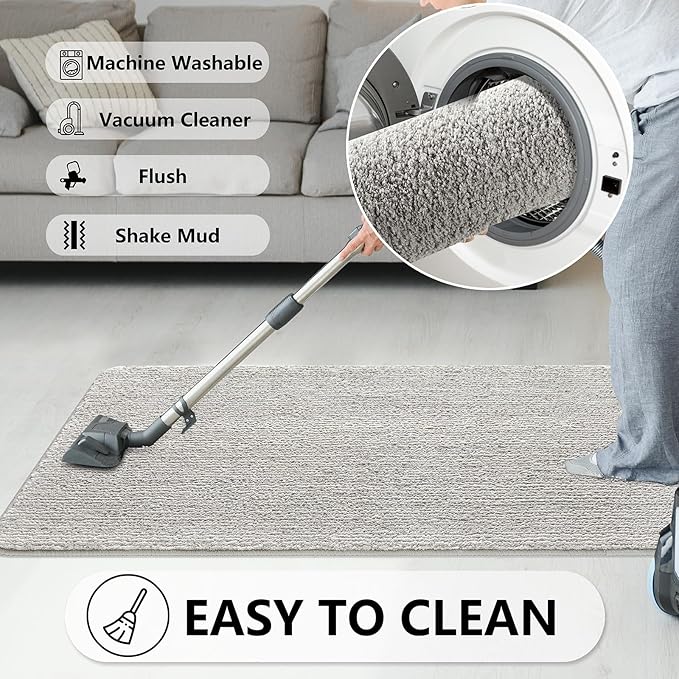 REFETONE Indoor Doormat, Front Door Mat 32"x40" Absorbent Rubber Backing Non Slip Back Door Mats, Washable Low-Profile Inside Floor Mat Door Rugs for Entryway, Resist Dirt Mud Mat for Dogs, Grey
