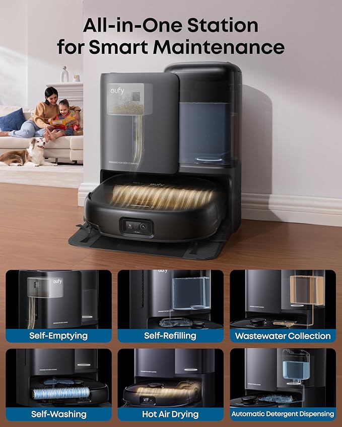 eufy Robot Vacuum E25, HydroJet System with Roller Mop, 20,000 Pa Turbo Suction, All-in-One Robot Vacuum and Mop Combo, Edge-to-Corner Cleaning, Zero-Tangle Design, AI Obstacle Avoidance (Upgraded)