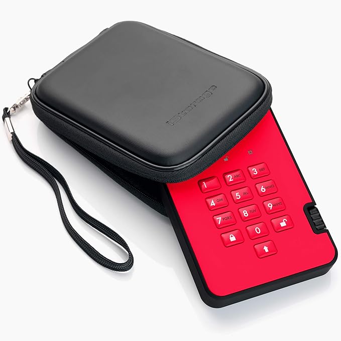 iStorage diskAshur2 HDD 5TB Red | Secure portable hard drive | Password protected | Dust & water resistant | Hardware Encryption