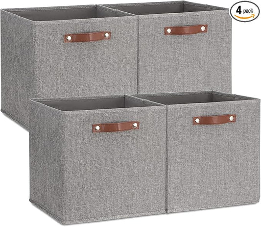 Temary Fabric Storage Cubes - 13 x 13 Collapsible Bins with Handles for Home Organization (Gray)