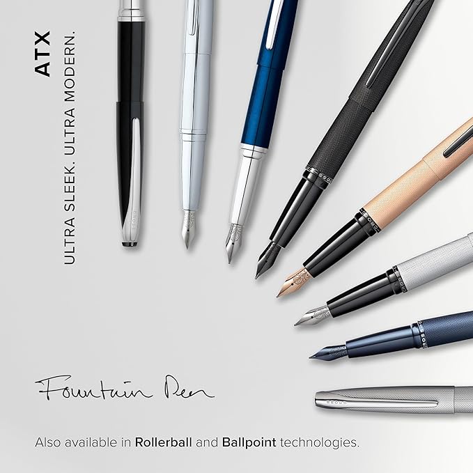 Cross ATX Refillable Fountain Presented in a Luxury Gift Box - Medium Point, Black Ink, Sandblasted Dark Blue