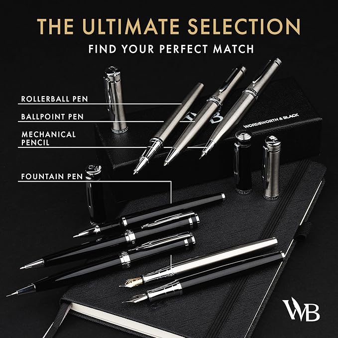 Wordsworth and Black Mechanical Pencil Graphite Lead- Stunning Luxury Metal Pencil, Black Lacquer Chrome Finish, 0.7mm Led, Best Gift Set for Men & Women, Professional Executive Office Pencils
