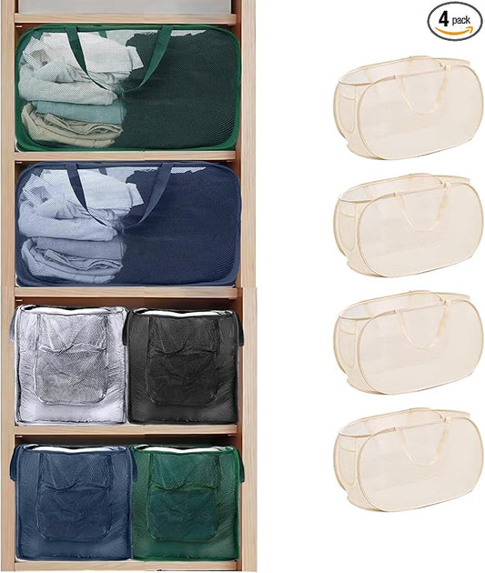 4 Pack Closet Storage Bins, Storage Containers for Closets, Fabric Closet Bins for StorageDecorative ,Collapsible Baskets for Organizing Clothes Toy Nursery (Beige)