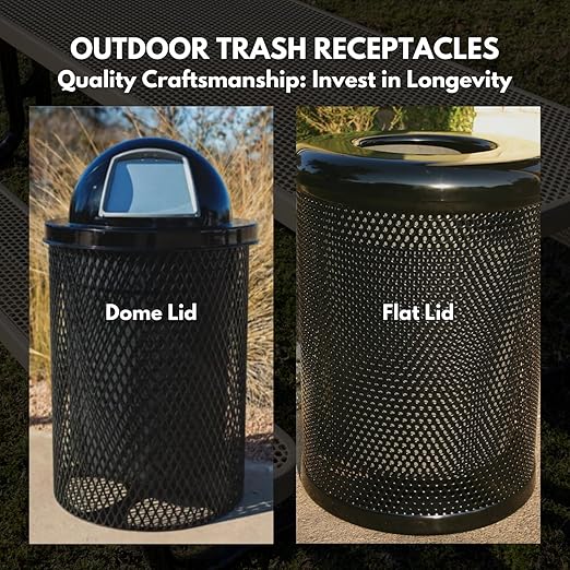 COATEDOUTDOORFURNITURE RFT-GRN Heavy Duty 32 Gallon Round Trash Receptacle, Liner Included, Green with Black Flat Top, Made in America