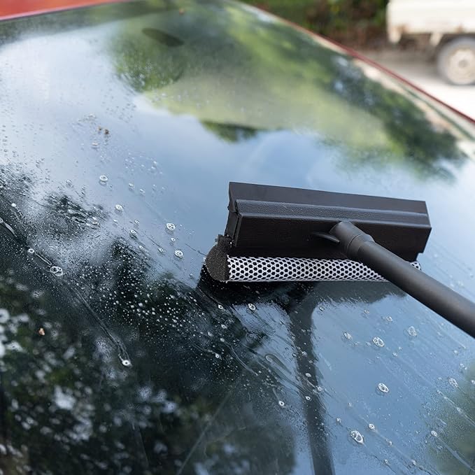 Matthew Cleaning All Purpose Window Squeegee Window Cleaner Tool,Car Squeegee Windshield Cleaning Sponge and Rubber Squeegee,2-in-1 Window Cleaner Sponge(10'') and Soft Rubber with Pole 20’’ (12Pack)