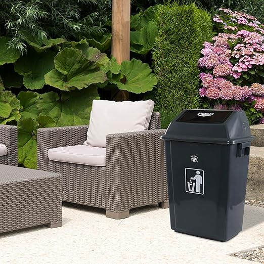 18 Gallon Plastic Trash Can with Swing Lid, 4-Pack Large Kitchen Swing-Top Garbage Can, Grey