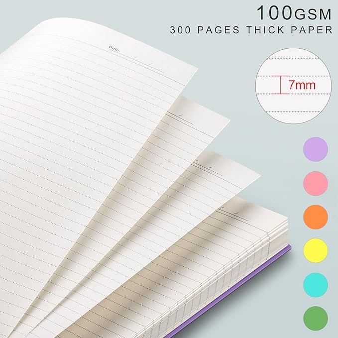 EMSHOI B5 Spiral Notebook College Ruled Lined Journal, Large 7.48" X 10.15", 300 Pages/150 Sheets, 100gsm Thick Paper, Waterproof Hardcover, for Office School Women Men Work Writing Notes-Green