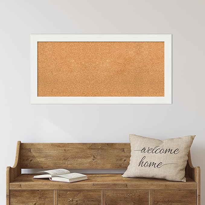 Amanti Art Natural Cork Board for Wall, 19x39 Vision Board with White Frame, Medium Corkboard Office Decor for Home Organization, Casual Corkboard Pinboard to Display Items for Home Organization in