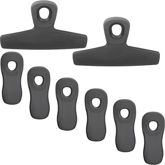 COOK WITH COLOR Bag Clips, Heavy Duty Chip Clip and Refrigerator Magnet Clips for Food Storage with Air Tight Seal Grip for Snack Bags and Food Bags (Grey, Pack of 8)