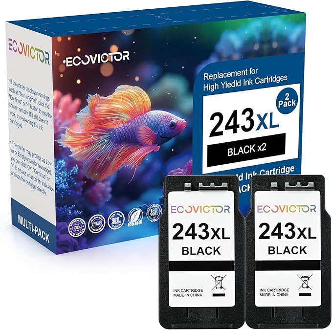 243XL Black Compatible Ink Cartridge Replacement for Canon 243 243XL PG-243 PG 243 XL Black Ink Cartridges for TR4520 TR4522 MG2522 MX490 MX492 TS3320 TS3120 TS202 MG2922 Printer (2-Pack)
