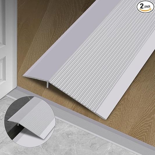 Gaahing Aluminum Floor Transition Threshold Strip, Bridge The Height Gap Between 0.3 to 1.6 inches for Doorway Ramp (2Pcs x 35.4in x 3.9in, Matte Silver)