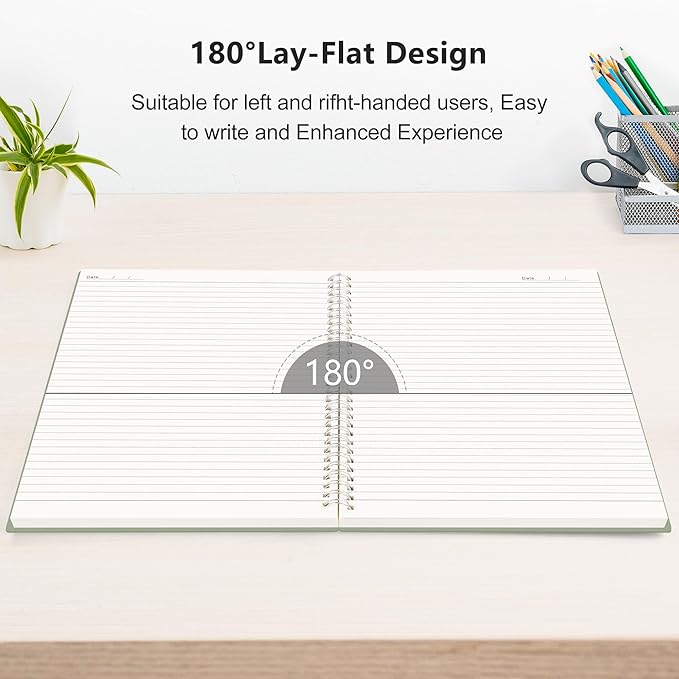 RETTACY Spiral College Ruled Notebook, 300 Pages, B5 Medium Size (7.4" x 10"), for School, Work, Writing, Journaling, 100 GSM Thick Paper, Flexible Plastic Cover (Green)