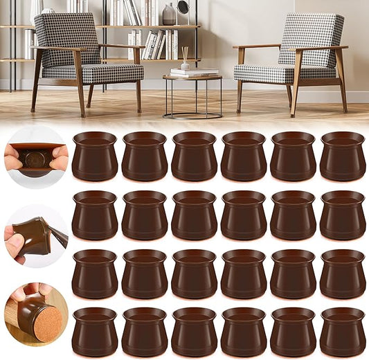 24PCS Upgraded Silicone Chair Leg Floor Protectors for Hardwood Floors, Furniture Sliders for Chair Legs, Felt Bottom Furniture Pads, Anti-Slip Round&Square Cap Covers to Scratch and Reduce Noise