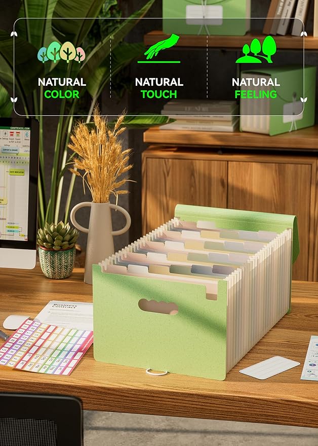 Accordion File Organizer, 26 Pockets Wheat Straw Expanding File Folder, Monthly Bill Receipt Organizer, A-Z Tabs, 100% BPA Free, Return to Nature, Healthy Living, Letter/A4 Size - Mint Green