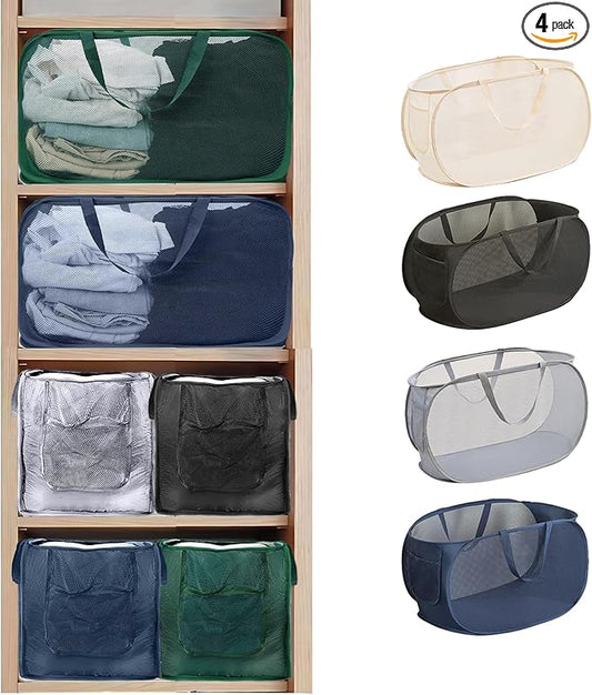 4 Pack Closet Storage Bins, Storage Containers for Closets, Fabric Closet Bins for StorageDecorative ,Collapsible Baskets for Organizing Clothes Toy Nursery (Black/Blue/Beige/Gray)