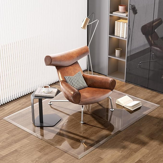 [Tempered Glass] 59“ x 47” Beveled Edge Glass Chair Mat with Polished Edge Clear Office Chair Mat, Glides Smoothly, Suitable for Carpet or Hardwood Floors