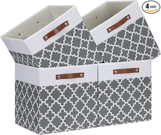 Temary Cube Storage Bins 13x13 Cubes Storage Bins for Shelf, 4 Pack Cube Storage Bins for Organizing Storage Basket with Handles(Grey Lattice)