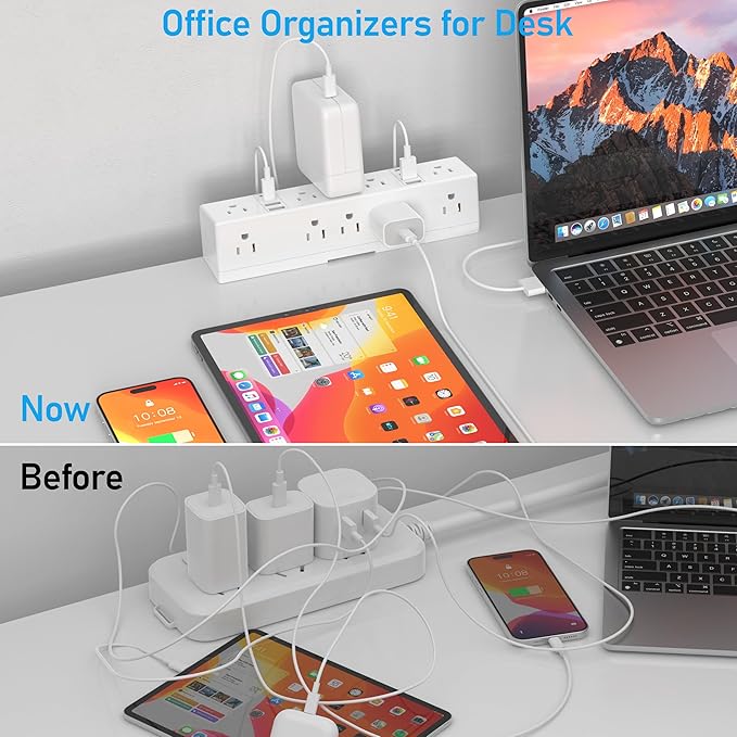 Desk Clamp Power Strip, 40W Fast Charging Station, VILONG Desktop Mount Surge Protector, 8 USB Ports(4 USB-C), 10 AC Outlets and 6Ft Cord, for Home, Office, Fit 1.6" Tabletop Edge