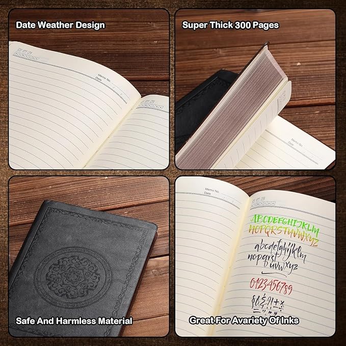 2025 Leather Vintage Journal Notebook,300 Pages,Leather Softcover Lined Journal Notebooks for Women Men,Notebook Journals for Writing Travel,Business,Office,5.7'' X 8.3'',Black