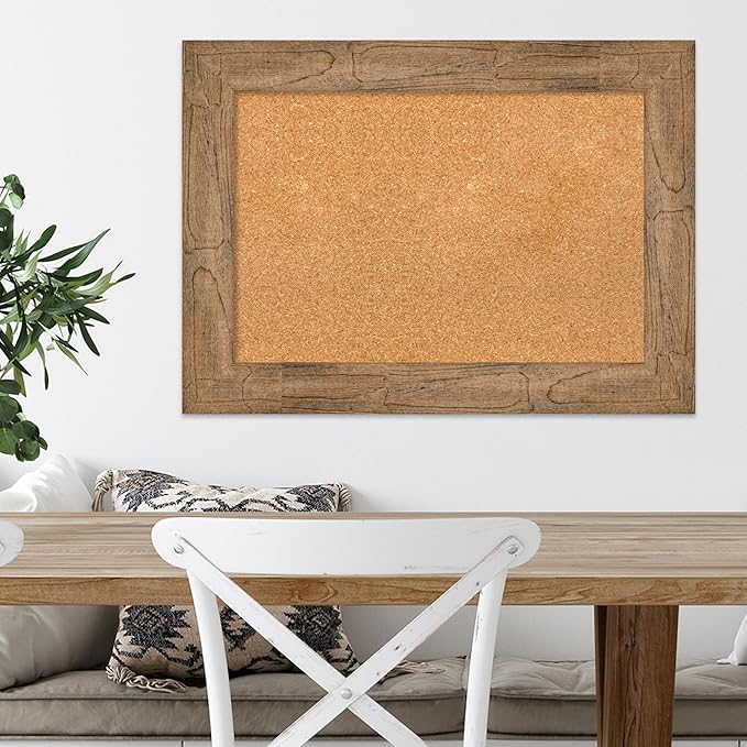 Amanti Art Natural Cork Board for Wall, 22x30 Vision Board with Brown Wood Frame, Medium Corkboard Office Decor for Home Organization, Country Rustic Corkboard Pinboard to Display Items for Home