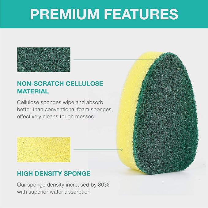 Non Scratch Dishwand Refills Handle, Dish Wand Refill Pack, 6 Heavy Duty Replacement Sponge Heads Set, Soap Dispenser Scrubbers, Dishwashing Scrub Dispensing Brush Pads, Dishwasher Cleaning Tool kit