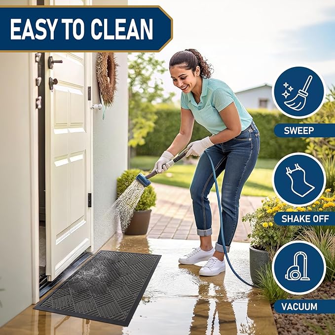Smiry Front Door Mat Outside Entrance, Heavy Duty Outdoor Indoor Natural Rubber Doormat, Non Slip, Trap Dirt and Moisture, Easy Clean, Low Profile Patio Porch Entryway Mat, 47x23, Grey