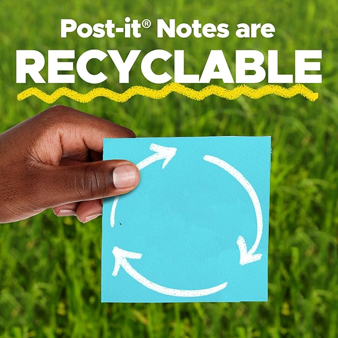 Post-it Super Sticky Notes, Assorted Bright Colors, 3x3 in, 15 Pads/Pack, 45 Sheets/Pad, 2X The Sticking Power, Recyclable, Multi-Color