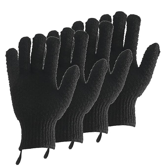 2 Pairs Bath Exfoliating Gloves for men and women – CLEEDY 4 Pcs Heavy and Large Exfoliating Gloves Scrubbing for Shower, Spa, Massage - Scrub Exfoliating Mitts for Body, Face, Hand and Foot (black)