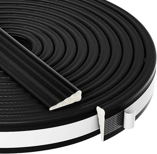 QDiShi 196" Wedge-Shape Weather Stripping Door Seal Weatherproof Foam Seals Self Adhesive Insulation Anti-Collision Strip Soundproofing Frame Insulation Tape Fits 0.13-0.31" Gaps(Black)