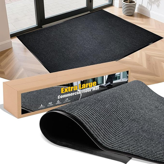 Extra Large Indoor/Outdoor Entrance Mat - 4 x 15 Feet, Rubber Border Door Mat Heavy Duty, Waterproof, Low-Profile, Easy to Clean, Rubber Entry Mat,Commercial Floor Mat, Charcoal Grey