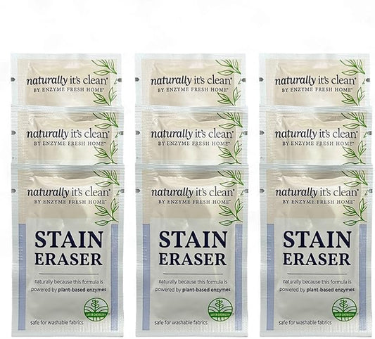 Naturally It's Clean Stain Eraser, Natural Enzymes Based/Biodegradable Instant Stain Removal, Spot Wipe Removes Wine, Coffee, Soda, Spills, Odor on Clothes, Bags, 60 Count (Pack of 1)