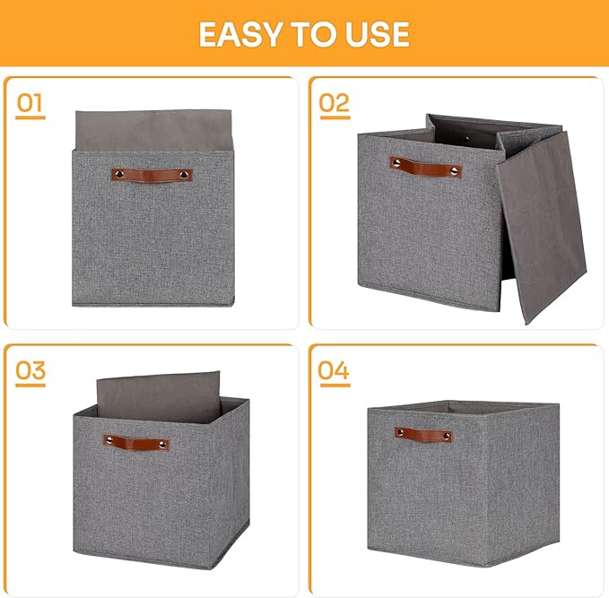 DULLEMELO Fabric Storage Cubes,13 inch Cube Stroage Bins for Empty Gift Basket,Toys Nursery Clothes Storage Linen Closet Organizers and Storage Baskets Shelves Bins(Grey-4 Pack)
