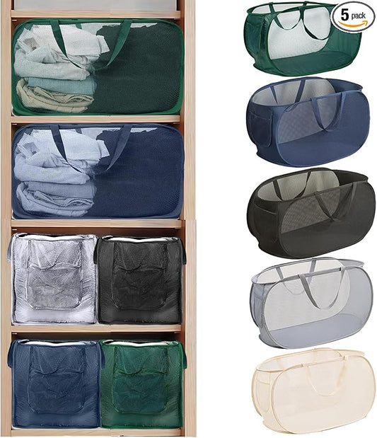 5 Pack Closet Storage Bins, Storage Containers for Closets, Fabric Closet Bins for StorageDecorative ,Collapsible Baskets for Organizing Clothes Toy Nursery (Black/Blue/Beige/Gray/Green)