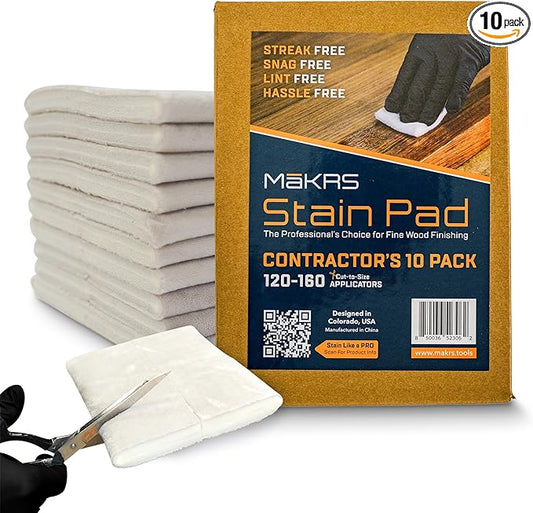 MāKRS Stain Pad, Cut-to-Size Staining Pads, 10-Pack, Lint, Snag, Streak-Free Applicator, Micro Brush Material, Wood Stains and Oil Based Finishes, Easy to Use with Consistent Application