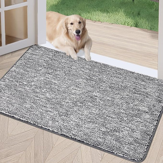 REFETONE Indoor Doormat, Front Door Mat 24"x36" Absorbent Rubber Backing Non Slip Back Door Mats, Washable Low-Profile Inside Floor Mat Door Rugs for Entryway, Resist Dirt Mud Mat for Dogs, Dark Grey