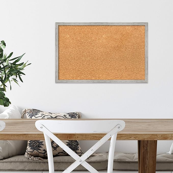 Amanti Art Natural Cork Board for Wall, 15x23 Vision Board with White Frame, Small Corkboard Office Decor for Home Organization, Cottage Corkboard Pinboard to Display Items for Home Organization in