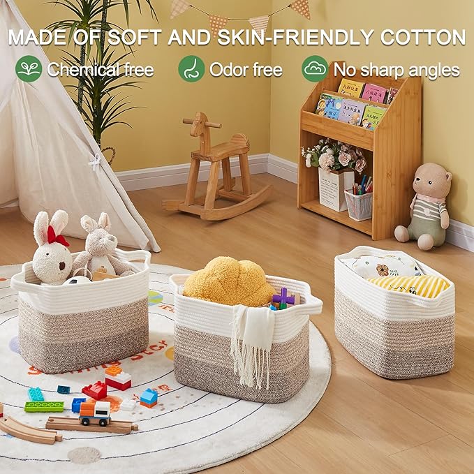 Storage Baskets for Organizing, Woven Baskets for Shelves, Rectangle Decorative Organizer for Storage Clothes, Toy, Books, Towels Nursery Bins 3 Pack (Gradient Yellow)