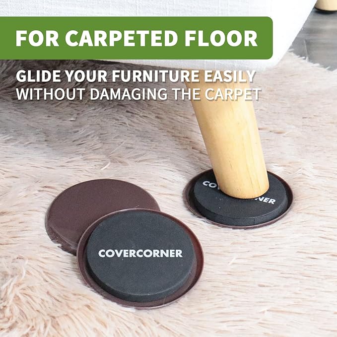 Furniture Sliders for Carpet 16 PCS - 3 1/2 inch Sliders for Moving Furniture – Appliance Slider for for Carpet Brown