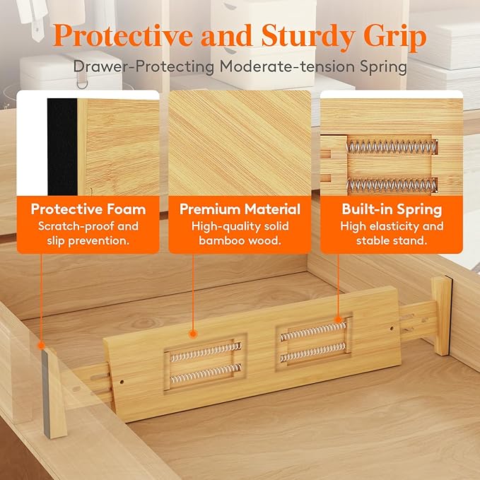 Lifewit 8 Pack Drawer Dividers Bamboo 4" High, 16-22" Adjustable Drawer Organizers for Clothes, Expandable Dresser Separators in Bedroom/Bathroom/Kitchen/Fridge/Office Organization and Storage