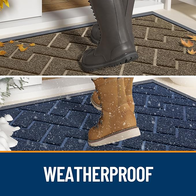 OLANLY Front Door Mat Indoor Outdoor Entrance, Waterproof All-Season, All-Weather Doormat, Sturdy Natural Rubber, Low Profile, Easy Clean Patio Porch Entryway Mat, Herringbone Brick (Black, 59x23)