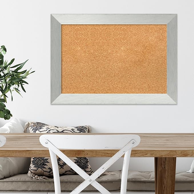 Amanti Art Natural Cork Board for Wall, 20x28 Vision Board with Silver Wood Frame, Medium Corkboard Office Decor for Home Organization, Modern Corkboard Pinboard to Display Items for Home