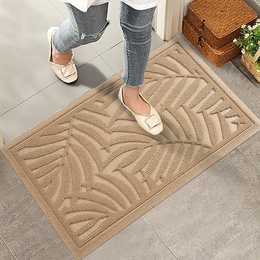 Front Door Mat, Absorbent Resist Dirt Welcome Door Mat Indoor Outdoor, Waterproof Doormat, Sturdy Non Slip Backing, Fade Resistant, Low Profile Entry Mat for Entryway, 47×32, Beige