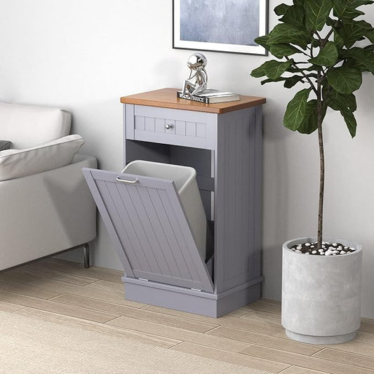 Betterhood Tilt Out Trash Cabinet 10 Gallon Wooden Free Standing Laundry Sorter Cabine,Recycling Cabine with Hideaway Drawer,Tilt Out Trash Cabinet Can Bin Kitchen