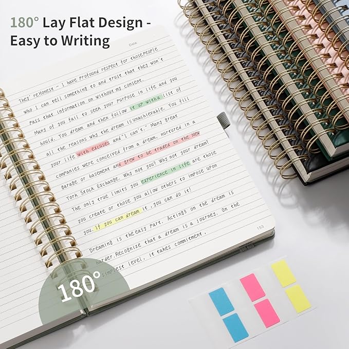 EMSHOI Spiral Notebook College Ruled, 300 Numbered Pages, B5 Large Hardcover Leather, 100 GSM Thick Lined Journal for Women Men Work Writing Journaling Note Taking, 7.48" x 10.15", Black