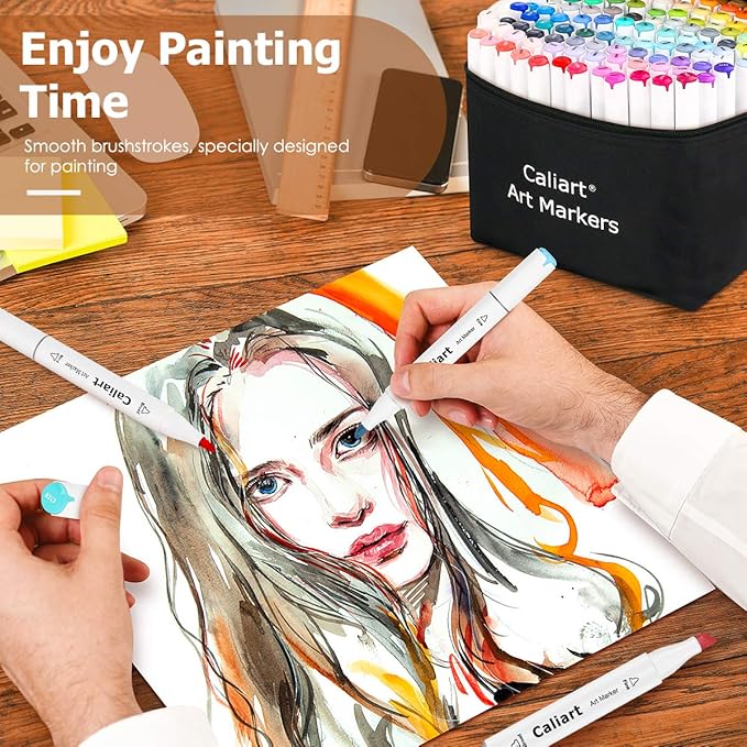 Caliart 121 Colors Dual Tip Art Markers Sketch Pens, Easter Basket Stuffers for Kids Teens Toddler, Permanent Alcohol Based Markers for Adult Book Eggs Decorations Gift Drawing Supplies Kit
