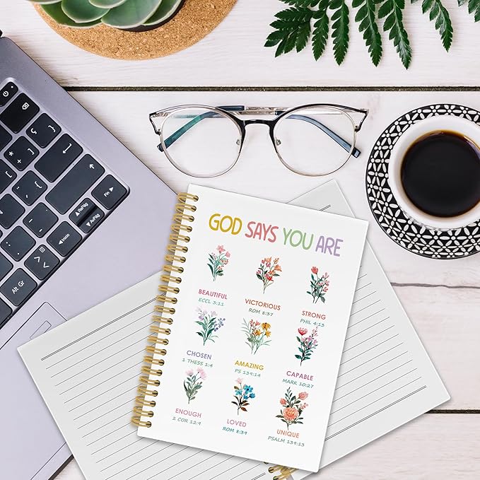 Inspirational Religious Spiral Notebook, Spring Floral Wildflower Faith Scripture Journaling Notebooks for Office School, Bible Verse Hardcover Journals Gifts for Women, 160 Pages 5.5 x 8.3 Inch